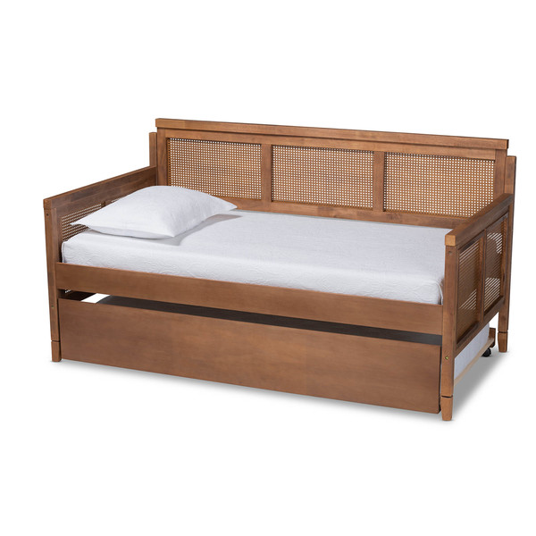 Baxton Studio Toveli Ash Walnut Wood and Synthetic Rattan Daybed with Trundle 159-9848-10648